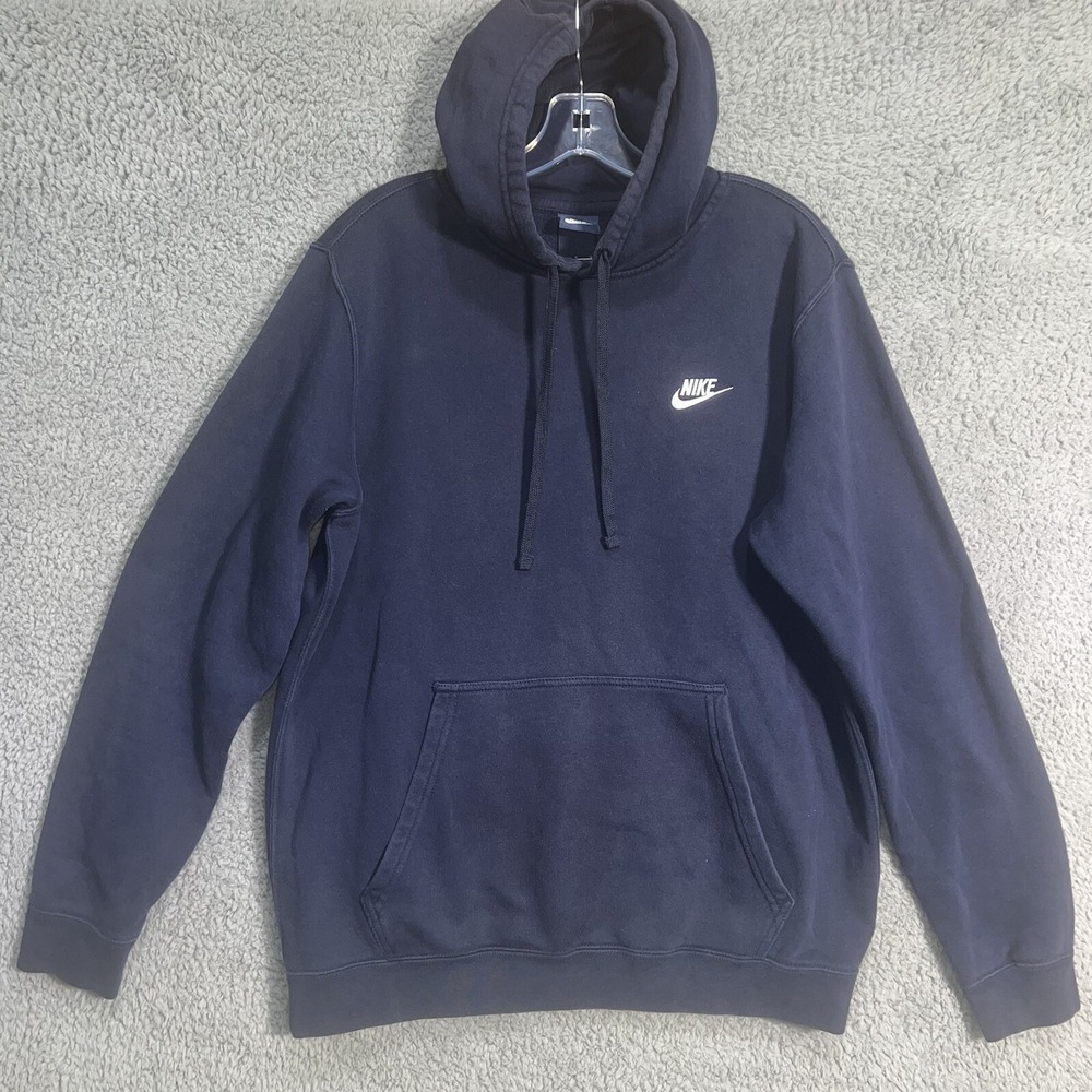 VTG Nike Sweater Men's Size L Blue Hoodie Blue Tag Embroidered Logo Pullover 80s